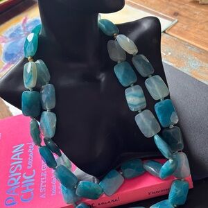 Necklace Blue Dragon Vein Agate 2–Strand Chunky Faceted Toggle Clasp Artisanal
